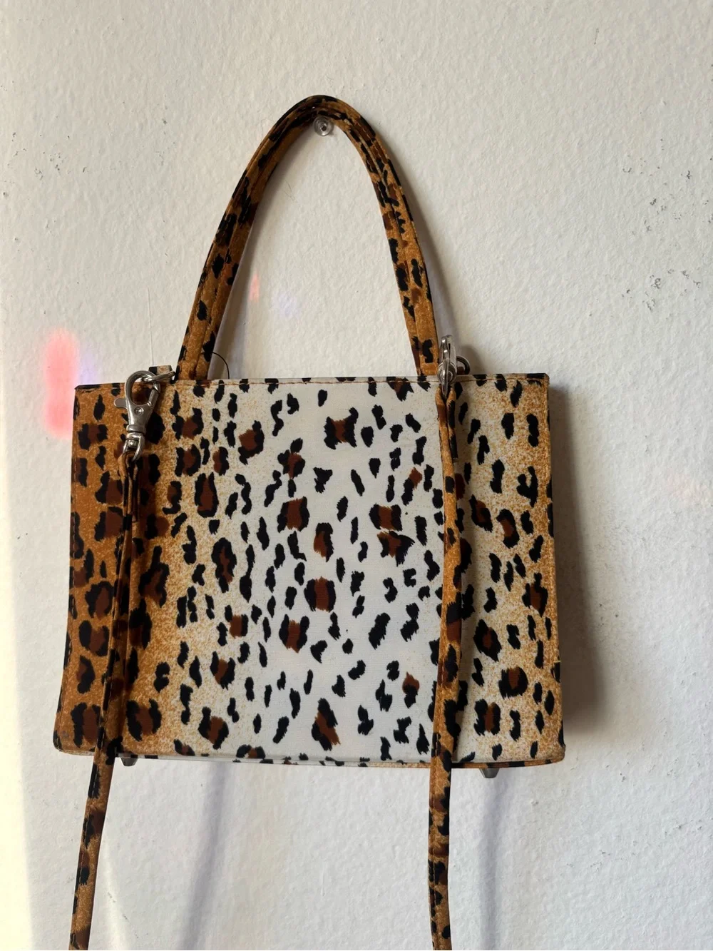Leopard Print Crossbody Bag - White and Brown Animal Print